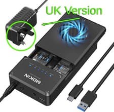 Image of Mokin NVMe M.2 Dual Enclosure Clone Copy Hard Drive UK Plug with USB-C & USB-A