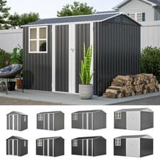 Image of BIRCHTREE Garden Shed With Window Doors Outdoor Steel Apex Roof Tool Foundation