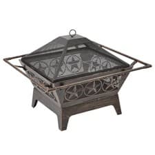 Image of Log Burner Fire Pit Bowl with Mesh Lid Brazier Garden Patio