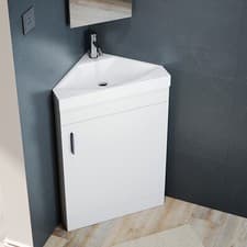 Image of Corner Bathroom Vanity Unit White Matt Gloss Sink Basin Storage Cabinet WC 560mm