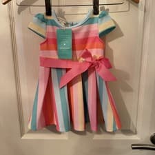Image of BNWT Monsoon Girls Striped Short Sleeved Dress Size 3-6 Months New RRP £34 Size