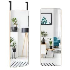 Image of Bamboo Hanging Mirror 100x35cm Curved Edge Wall Mirror with Hook Shaving