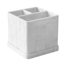 Image of 3 Slot Bathroom Toothbrush Holder Silicone with Marble White Design Tray