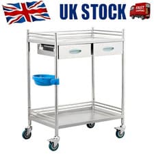 Image of UK 2 Drawer Stainless Steel Dental Medical Lab Cart Portable Utility Trolley