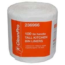 Image of CleanPro 100 Tie Handle Tall Kitchen Bin Liners x4