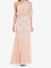 Image of Adrianna Papell Women's One Shoulder Beaded Maxi Formal Dress Blush sz 4