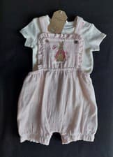 Image of Baby Girls Peter Rabbit Flopsy Bunny Pink Dungaree & Bodysuit Set 3/6 Months