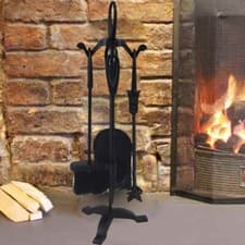 Image of Black 5 Piece Fireplace Fireside Companion Set Fire Tools Stand Accessories