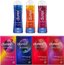 Image of Durex 12 Condom & Lube Pack - Thin Feel Pleasure Me Mutual Climax Cherry Feel
