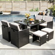 Image of 8 SEATER RATTAN GARDEN FURNITURE CUBE SET CHAIRS TABLE OUTDOOR PATIO SET