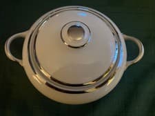 Image of True China Harmony House Round Covered Vegetable Moderne. Platinum Trim. 6 3/4”