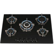 Image of SIA GHG703BL 70cm Black 5 Burner Gas On Glass Hob With Cast Iron Pan Stands