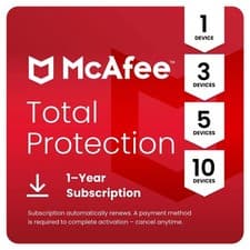 Image of McAfee Total Protection 2026 Antivirus VPN 1, 3, 5, 10 PC Devices 1 Year (EMAIL)