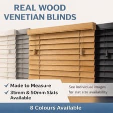 Image of Real Wood Venetian Blinds Wooden Blind Made to Measure Custom Size 50mm