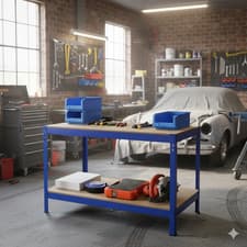 Image of Workbench 2Tier DIY Station Garage Tool Boltless Rack Work Bench Shelf Storage