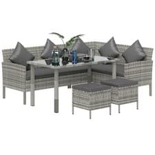 Image of Outsunny 5Pcs Rattan Dining Corner Sofa Set, Garden Furniture Set, Dark Grey