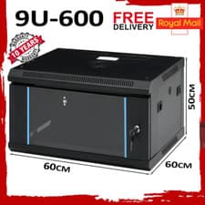 Image of 9U 19" Black Data Network Cabinet Wall Server or Switch Comms Rack 600mm Depth