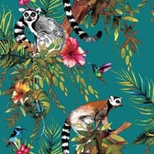 Image of Holden Lemur Wallpaper 10m Silver Rose Gold Teal Blue Available Feature Wall