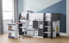 Image of Charcoal & White 3ft Mid Sleeper Bed + Desk & Storage SAVOY