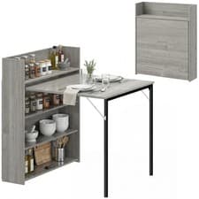 Image of HOMCOM Folding Dining Table, Kitchen Table with Shelves Grey Wood Effect