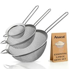 Image of Stainless Steel Fine Mesh Sieve Set - 8cm 14cm 20cm Round Kitchen Strainers UK