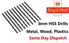 Image of HSS DRILLS PROFESSIONAL HIGH QUALITY JOBBER ROLLED DRILL BITS 3mm