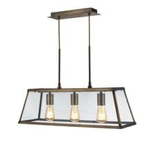 Image of 3 Lights Antique Brass Finish Pendant Bar Ceiling Fitting Light with Clear Glass