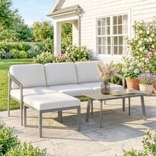 Image of 3 Piece Garden Dining Set, 3 Seater Outdoor Patio Furniture, Grey