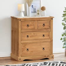 Image of Corona Chest of Drawers 4 Drawer Chest Compact 2+2 Solid Wood Pine Wooden