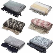 Image of Luxury 100% Cotton Throw - 140 x 200cm - Large Double Bed Blanket Soft Warm