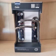 Image of Wickes Oslo polished chrome bathroom door handle for internal doors only