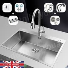 Image of 23.5" Drop in Kitchen Sink Single Bowl 304 Stainless Steel with Accessories UK