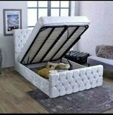 Image of Crushed Velvet Gas Lift Ottoman Storage Upholstered Chesterfield Bed Frame Uk