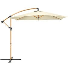Image of Christow 3m Banana Parasol Wood Effect Finish Crank Handle Large Garden Umbrella