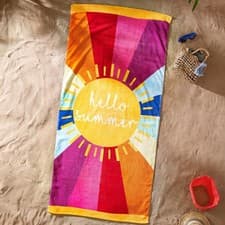 Image of Catherine Lansfield Multi Hello Summer Cotton Beach Towel Soft Absorbent Bath