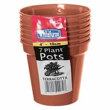 Image of Whitefurze 4 Inch 10cm Pack of 7 Round Garden Flower Plant Pots - Terracotta