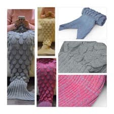 Image of Chunky Knit Mermaid Travel Blanket Teen Kid Adult Fish Tail Scale Throw Snuggle