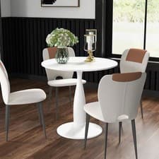 Image of Round Dining Table, Modern Kitchen Table with Steel Base