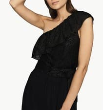 Image of Reiss Nora Metallic Spot Asymmetric Waist Tie Detail Top Black Gold 10 M NWOT