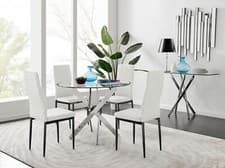Image of Novara 100cm Round  Dining Table and 4 Milan Black Leg Chairs