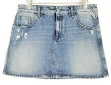 Image of REPLAY Women Skirt W32 Blue Pure Cotton Washed Distressed Denim Mini