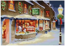 Image of Counted Cross Stitch Kit 14 ct Christmas Toy Shop 38x29cm NFK DIY UK