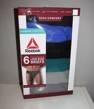 Image of Mens Reebok Low Rise Performance Briefs 6 PACK (Size 3XL) BRAND NEW IN PACKAGE