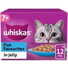 Image of 96 x 85g Whiskas 7+ Fish Favourites Mixed Senior Wet Cat Food Pouches in Jelly
