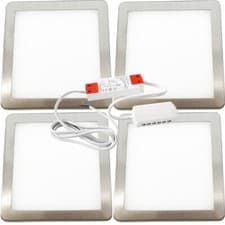 Image of 4x BRUSHED NICKEL Slim Square Under Cabinet Light & Driver - Natural White LED