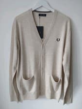 Image of FRED PERRY * BNWT * SIZE XL PORRIDGE MARL MEN'S CLASSIC CARDIGAN - FREE P+P