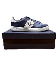 Image of Fred Perry Men’s B35 Baseline Trainers Shoes Navy Orange Size UK8 Brand New
