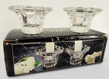 Image of Forever Crystal 3" Candle Holders Clear Glass Round Faceted Set Of 2 Vintage