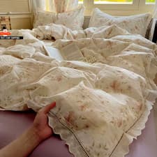 Image of Washed Cotton Duvet Cover Sets Single/Queen/King Flower Printed Bedding Set Prin