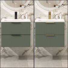 Image of Bathroom Vanity Unit Wall-Mounted Stone Basin Sink Cabinet 2 Drawer 600 700 800